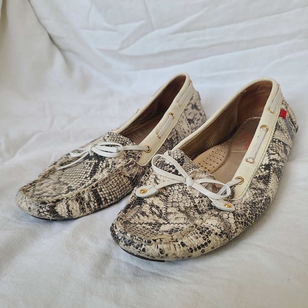 Marc Joseph Snakeskin Pattern Loafers with White Accents